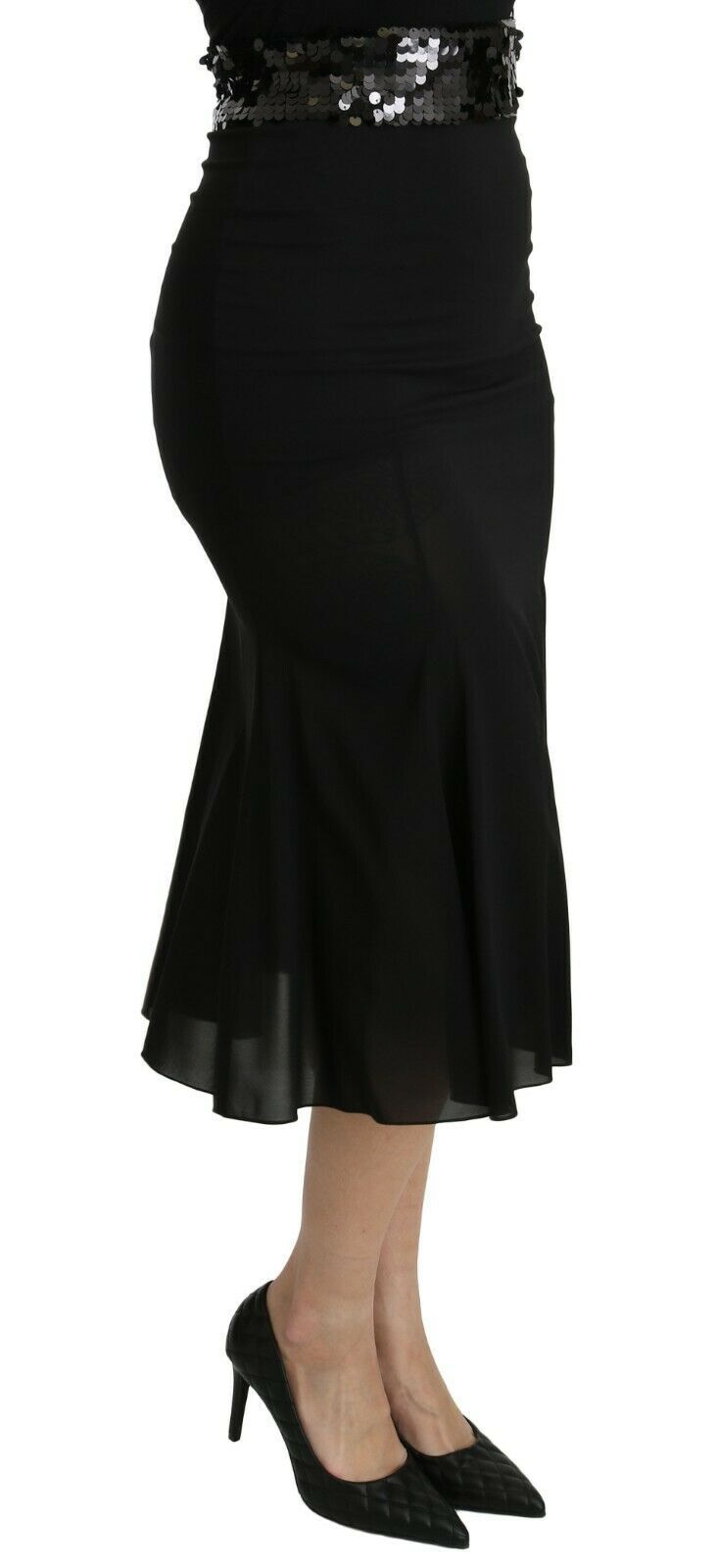 Jupe chic taille haute en soie mélangée noire Dolce &amp; Gabbana