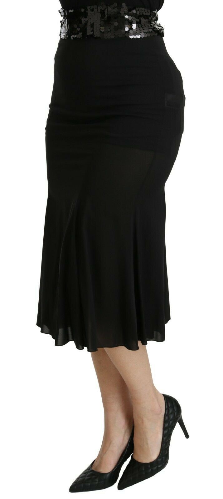 Jupe chic taille haute en soie mélangée noire Dolce &amp; Gabbana