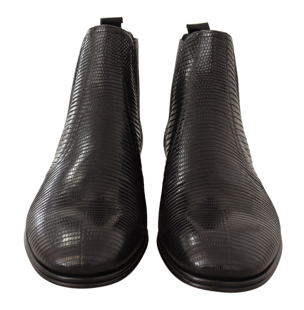 Dolce &amp; Gabbana – Elegante Derby-Stiefel aus schwarzem Leder mit Eidechsenhaut