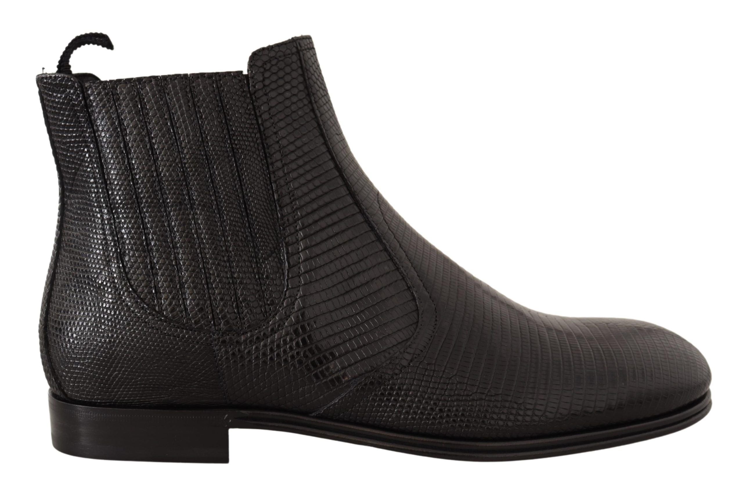 Dolce &amp; Gabbana – Elegante Derby-Stiefel aus schwarzem Leder mit Eidechsenhaut