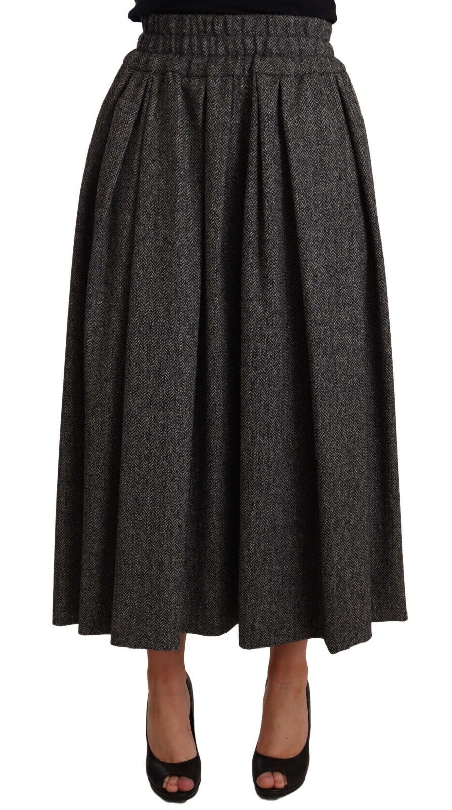Jupe mi-longue trapèze élégante en laine Dolce &amp; Gabbana en zigzag gris