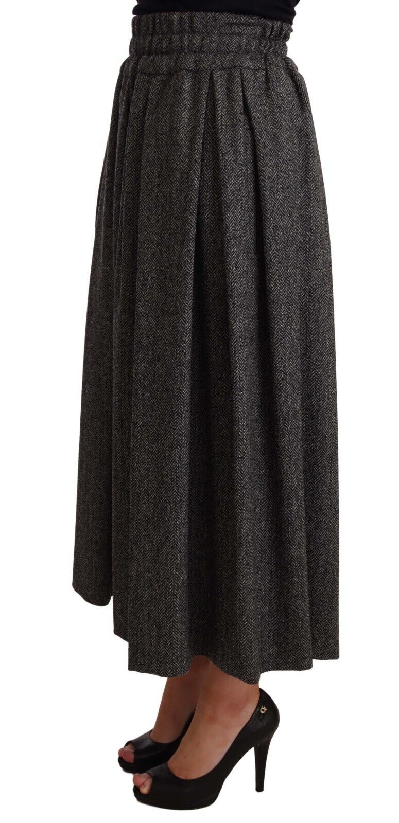 Jupe mi-longue trapèze élégante en laine Dolce &amp; Gabbana en zigzag gris