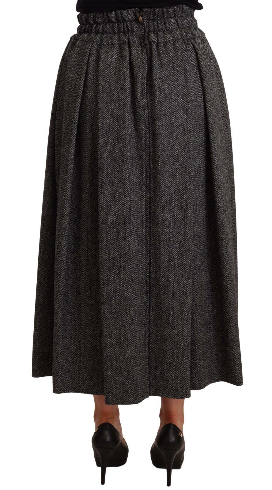 Jupe mi-longue trapèze élégante en laine Dolce &amp; Gabbana en zigzag gris