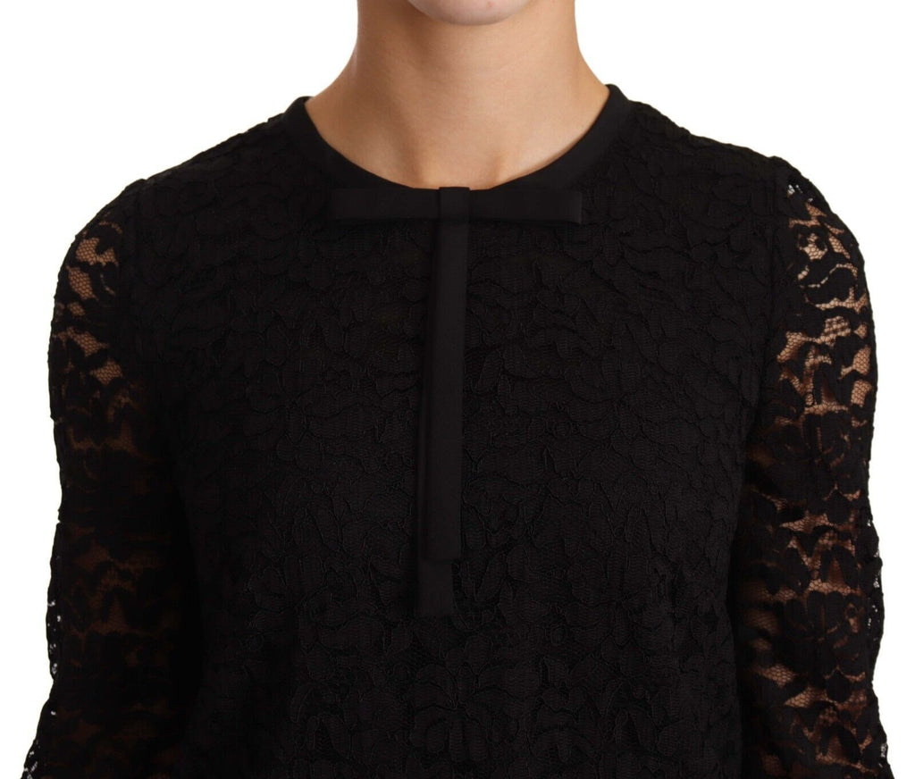 Dolce &amp; Gabbana Elegantes schwarzes Langarmtop mit Blumenspitze