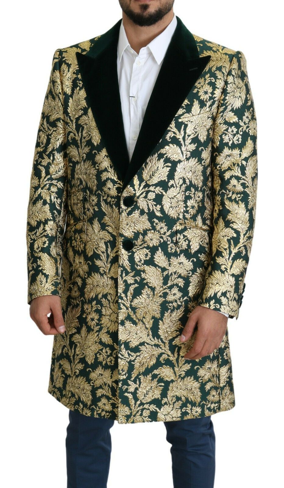 Dolce &amp; Gabbana Elegante goldgrüne Jacquard-Sicilia-Jacke