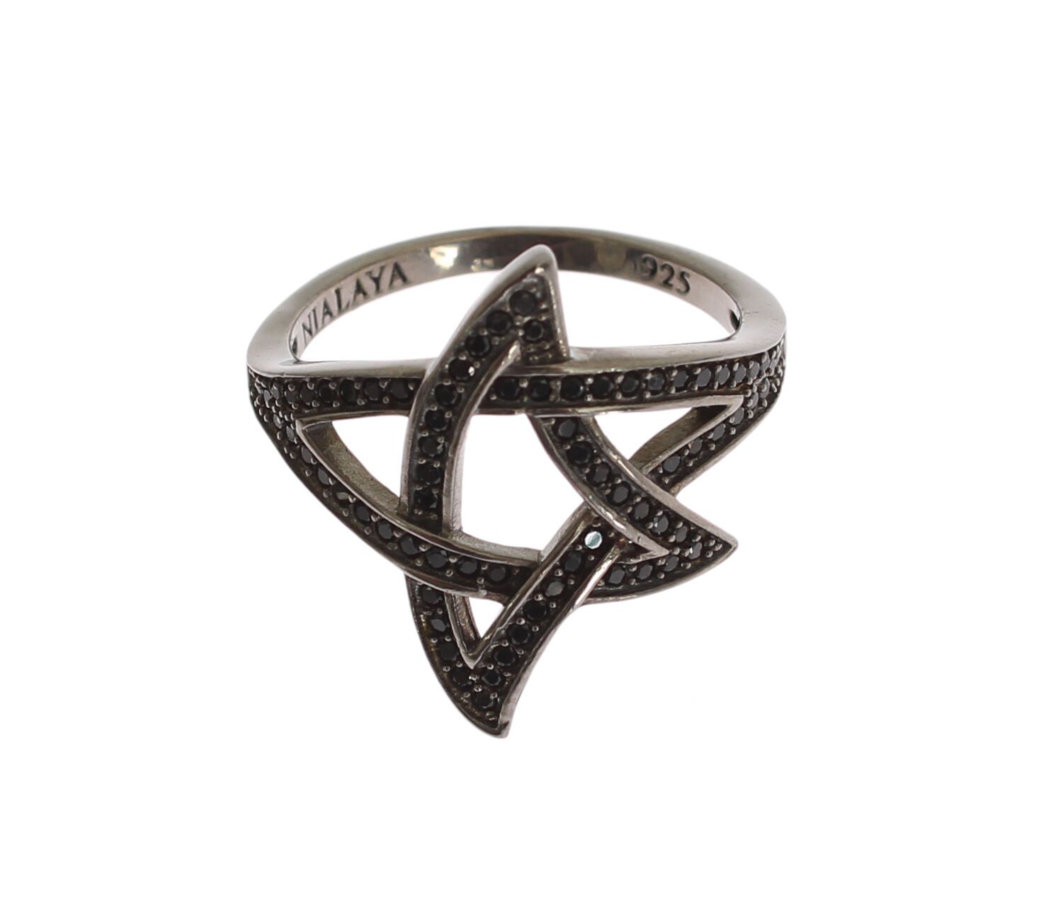 Nialaya Chic Ring aus rhodiniertem Silber mit Zirkonia-Kristallen in Schwarz