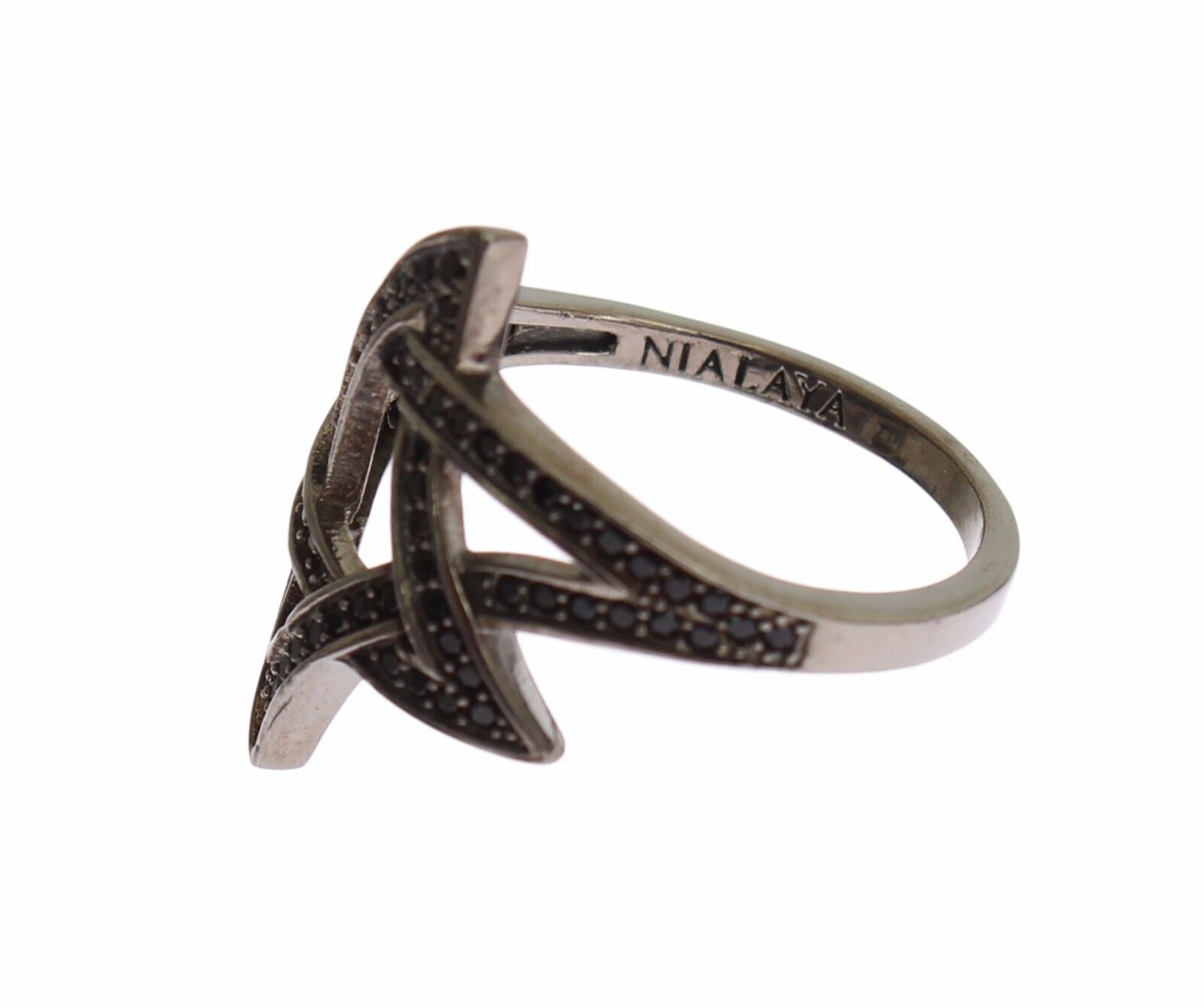 Nialaya Chic Ring aus rhodiniertem Silber mit Zirkonia-Kristallen in Schwarz