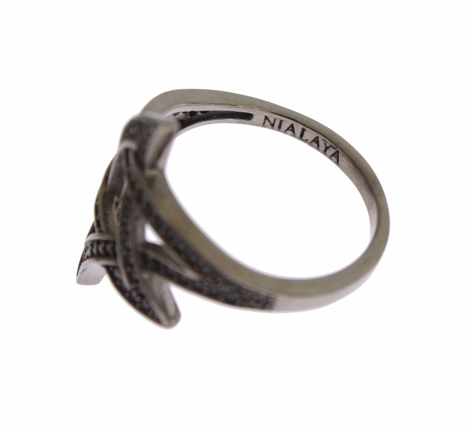 Nialaya Chic Ring aus rhodiniertem Silber mit Zirkonia-Kristallen in Schwarz
