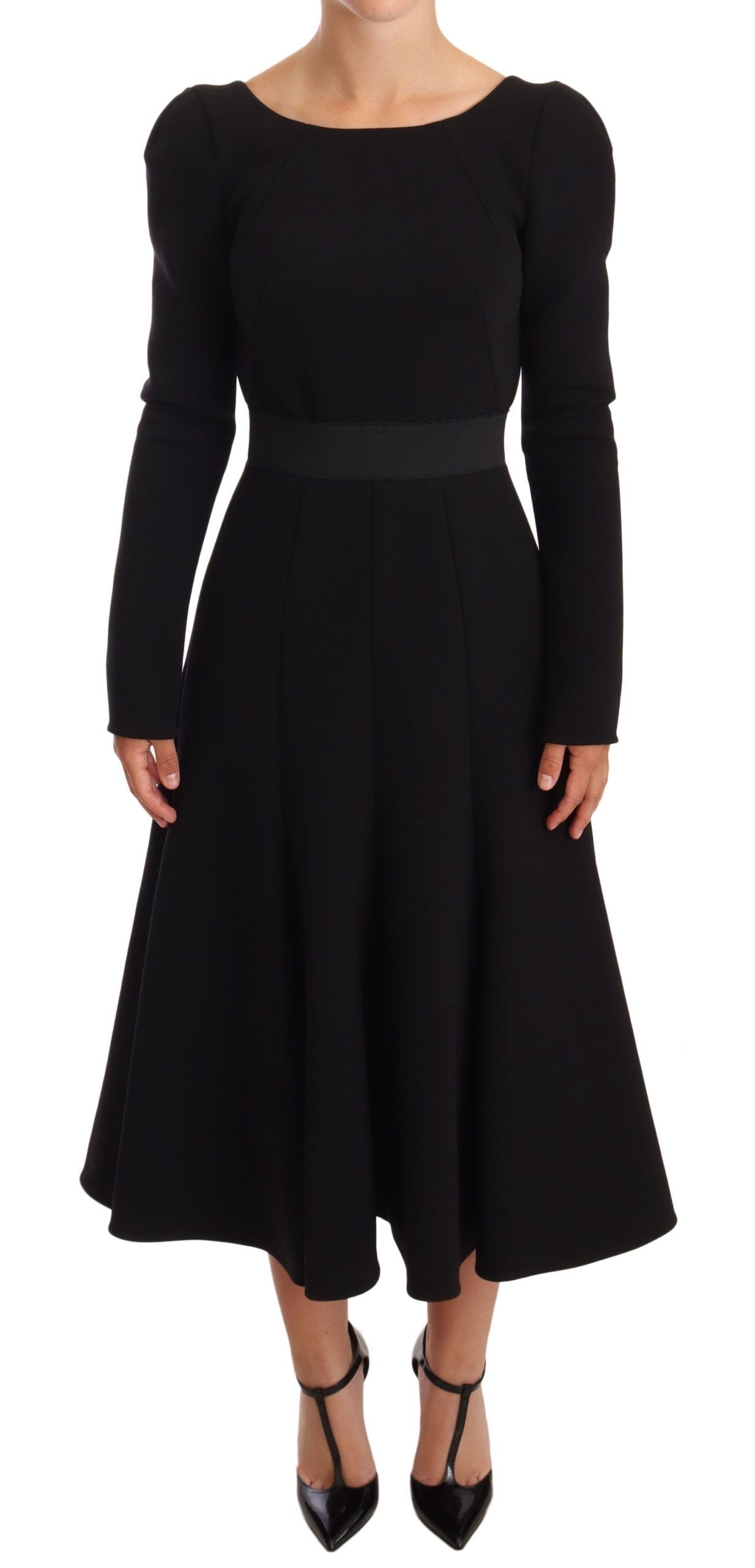 Dolce &amp; Gabbana Elegantes schwarzes Stretch-Etuikleid mit Wadenlänge
