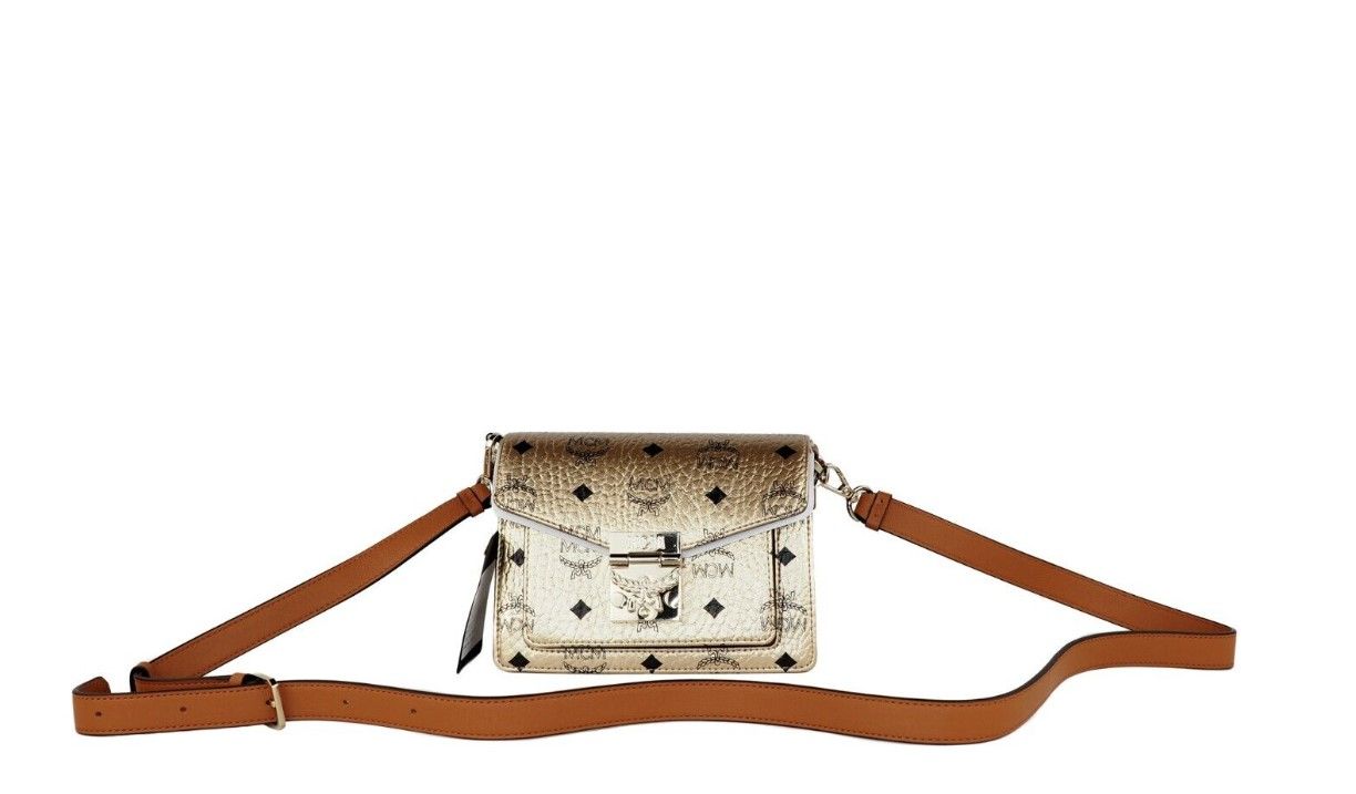 MCM Signature Berlin – Mini-Umhängetasche aus Leder mit Flap-Lock-Verschluss und goldenem Diamant-Logo