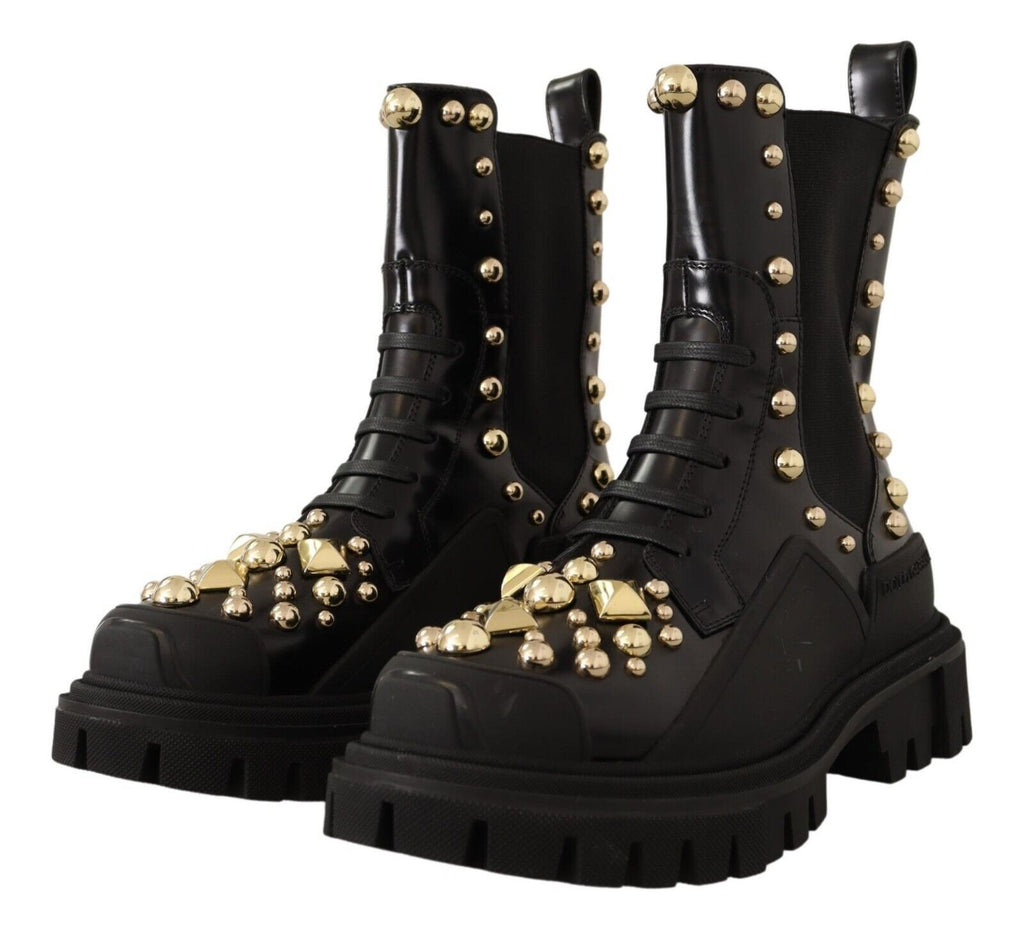 Dolce &amp; Gabbana – Kampfstiefel aus Leder mit Nieten und Stickerei
