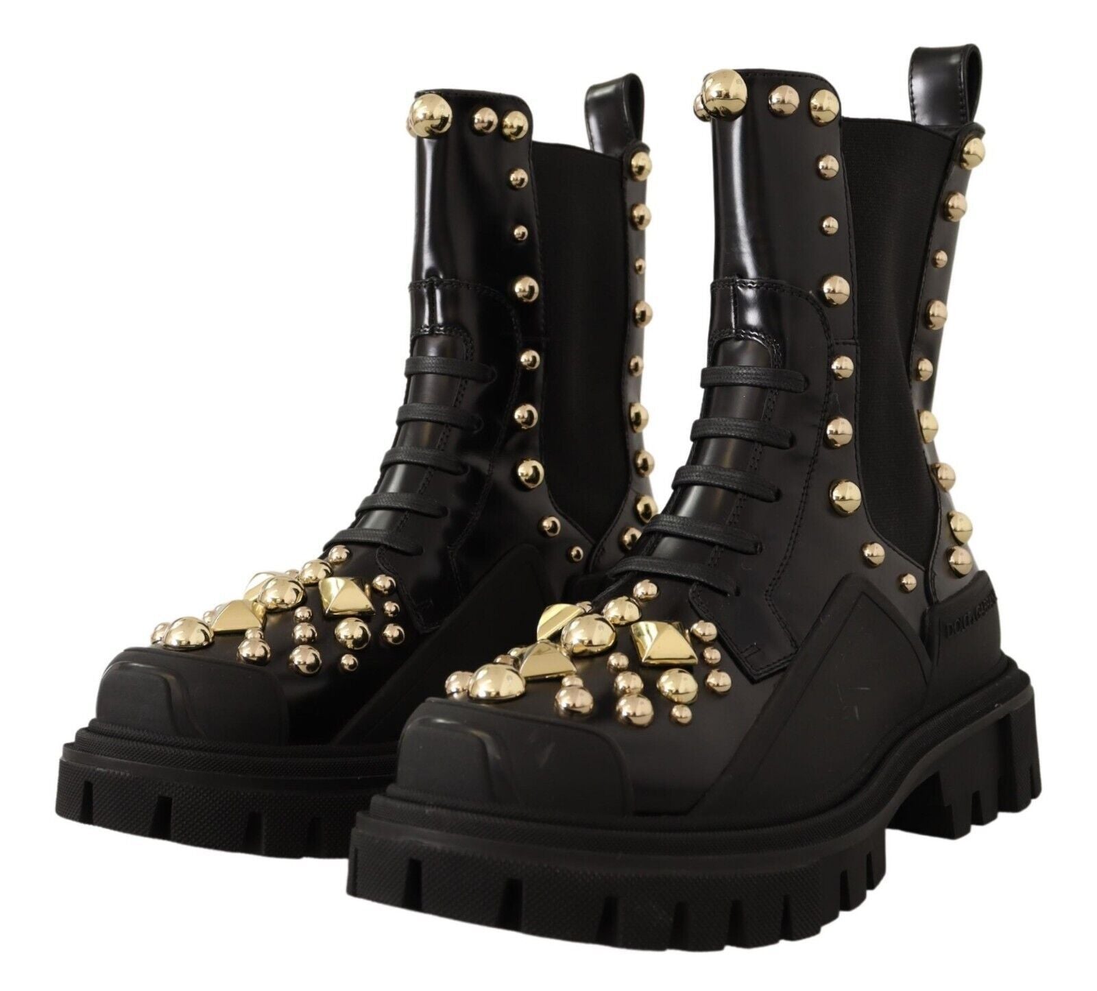 Dolce &amp; Gabbana – Kampfstiefel aus Leder mit Nieten und Stickerei