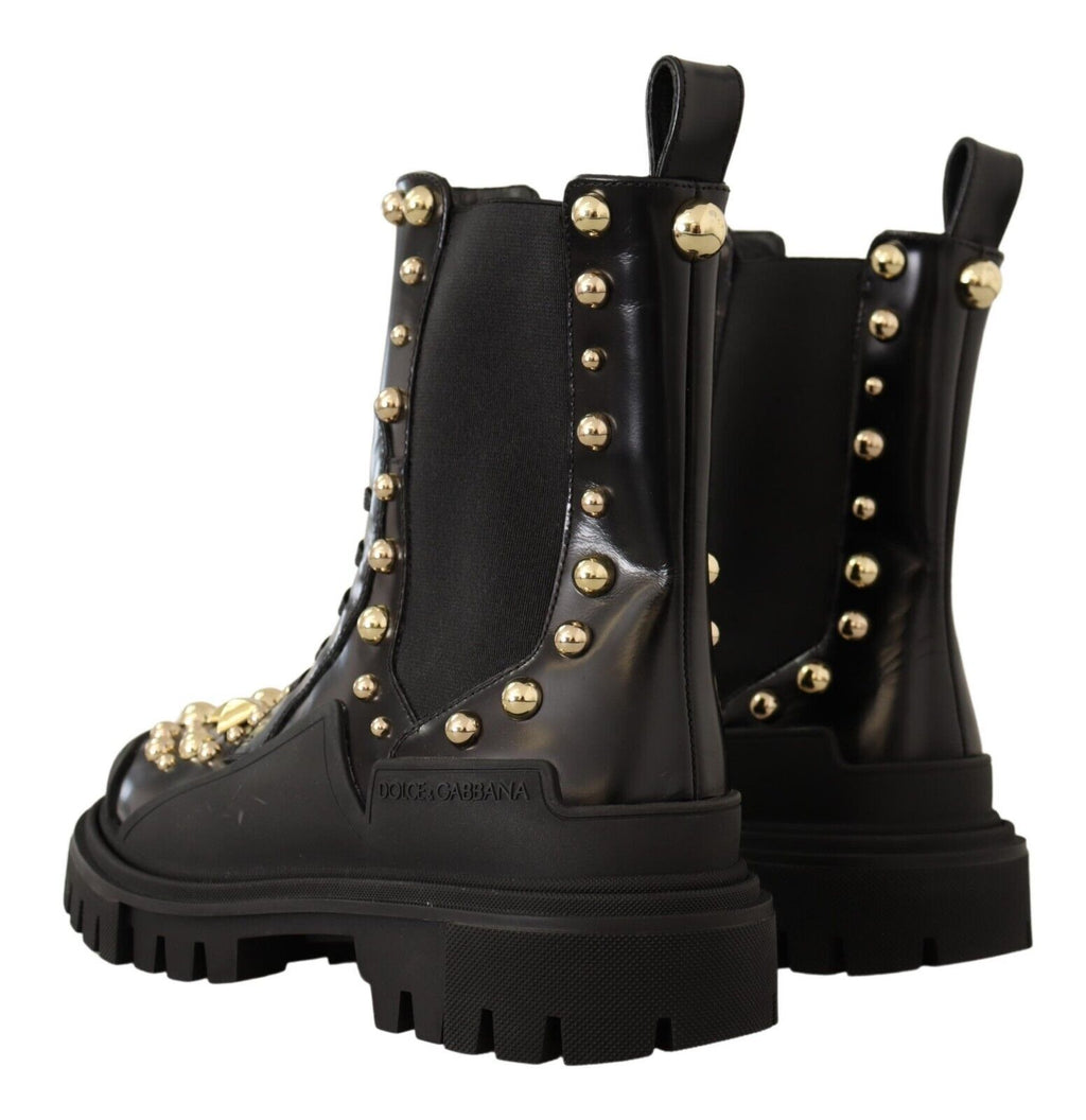 Dolce &amp; Gabbana – Kampfstiefel aus Leder mit Nieten und Stickerei