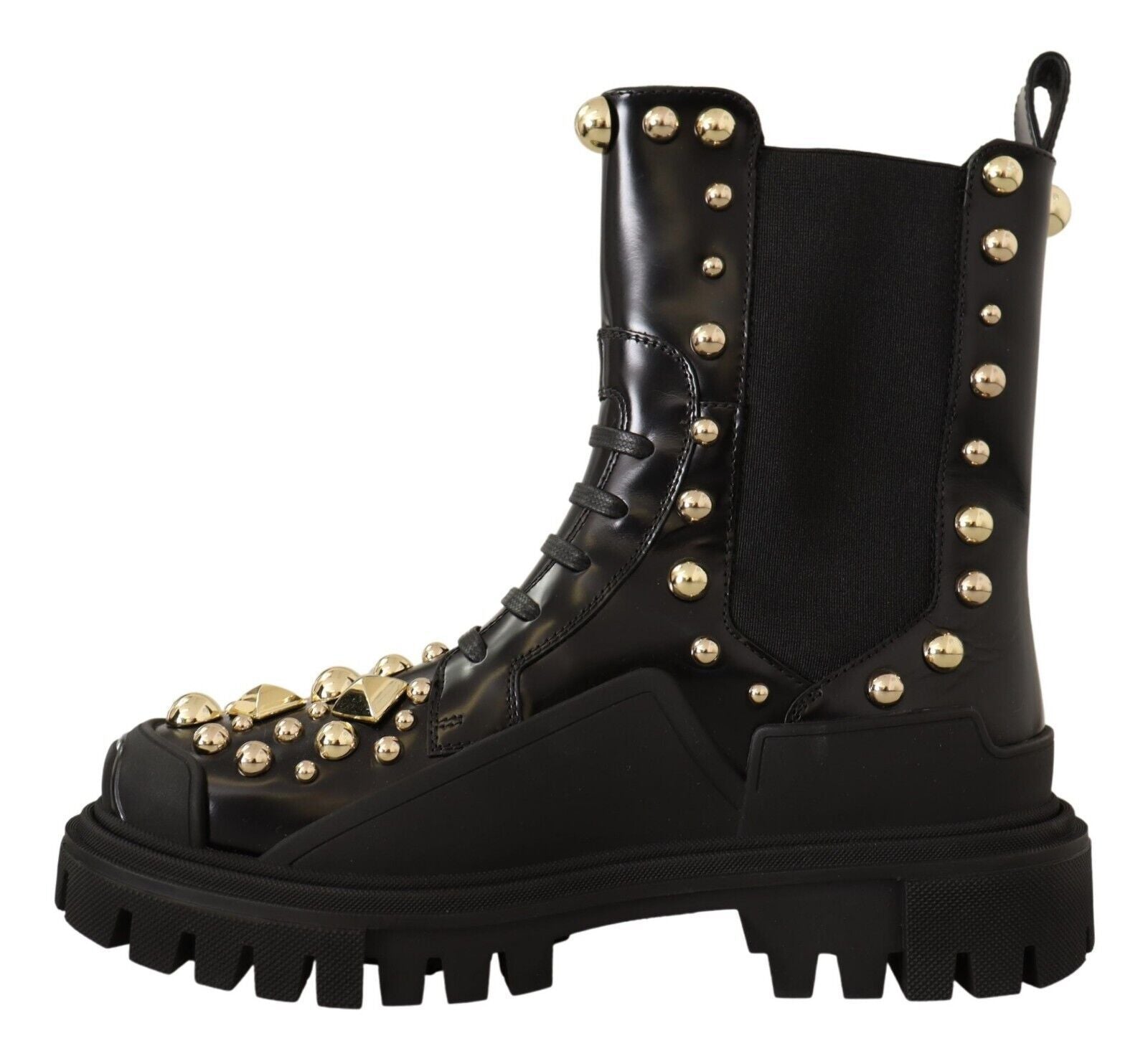 Dolce &amp; Gabbana – Kampfstiefel aus Leder mit Nieten und Stickerei