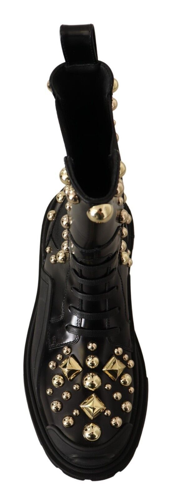 Dolce &amp; Gabbana – Kampfstiefel aus Leder mit Nieten und Stickerei