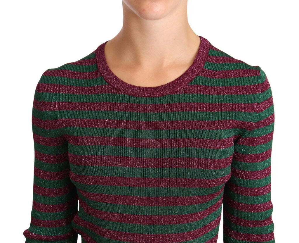 Dolce &amp; Gabbana Eleganter Pullover mit Rundhalsausschnitt und Streifen in Kastanienbraun und Grün