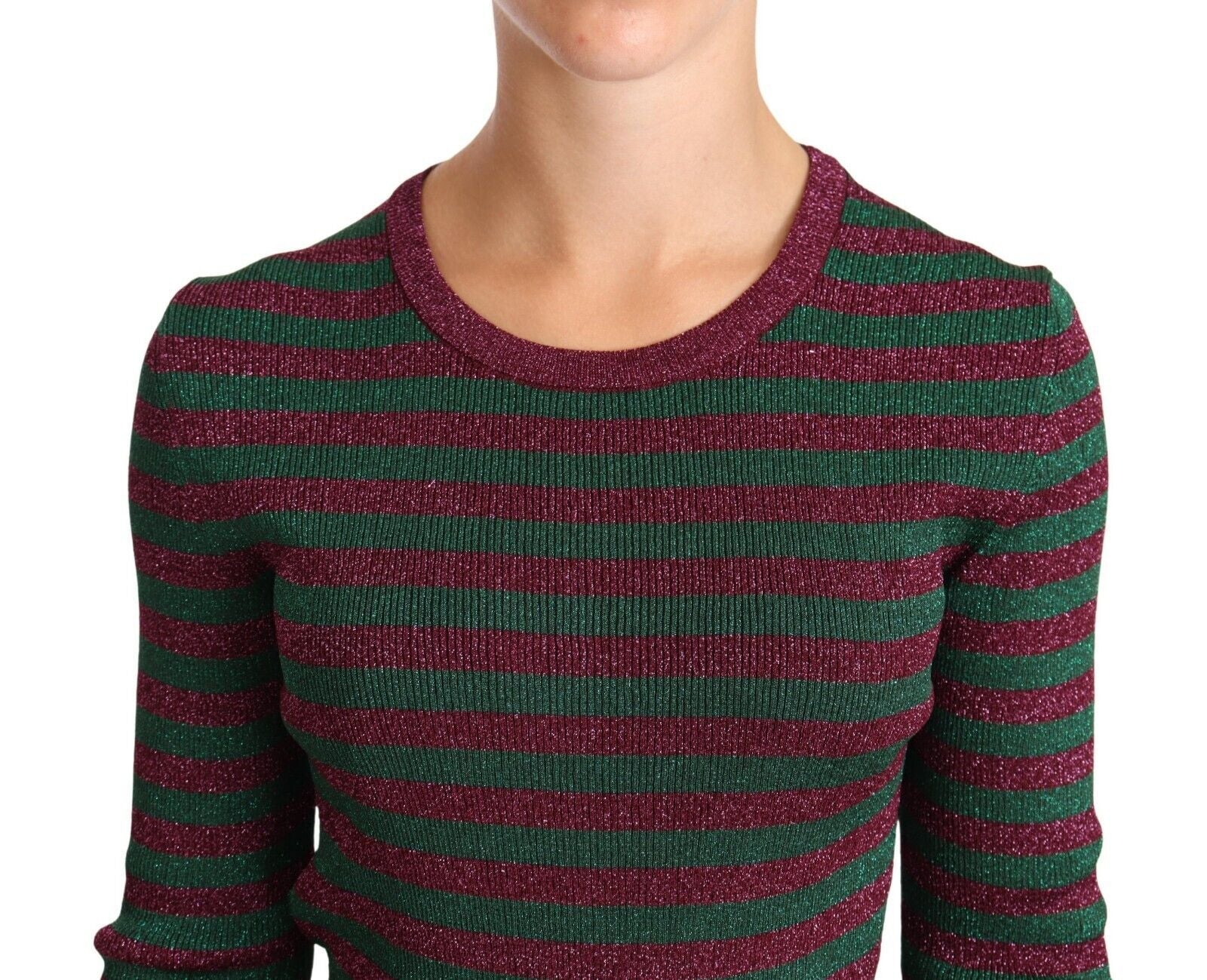 Dolce &amp; Gabbana Eleganter Pullover mit Rundhalsausschnitt und Streifen in Kastanienbraun und Grün