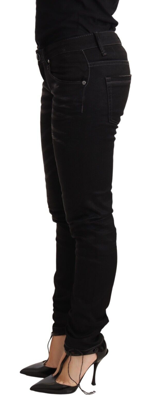 Acht Sleek – Schwarze Skinny Jeans mit verwaschenem Design