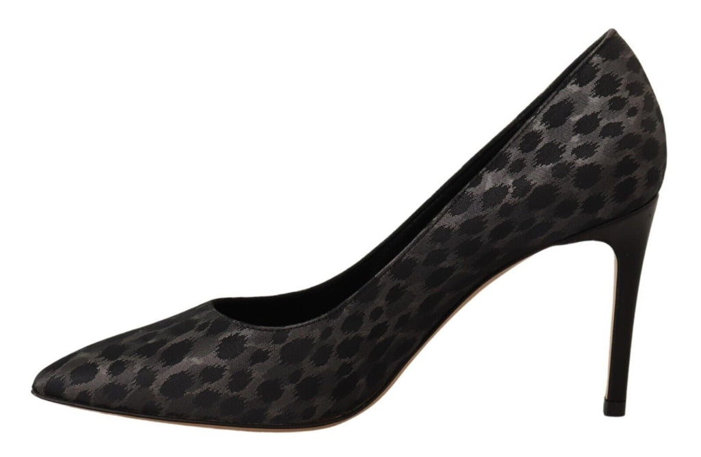 Sofia Elegante schwarze Pumps aus Leder mit Leopardenmuster