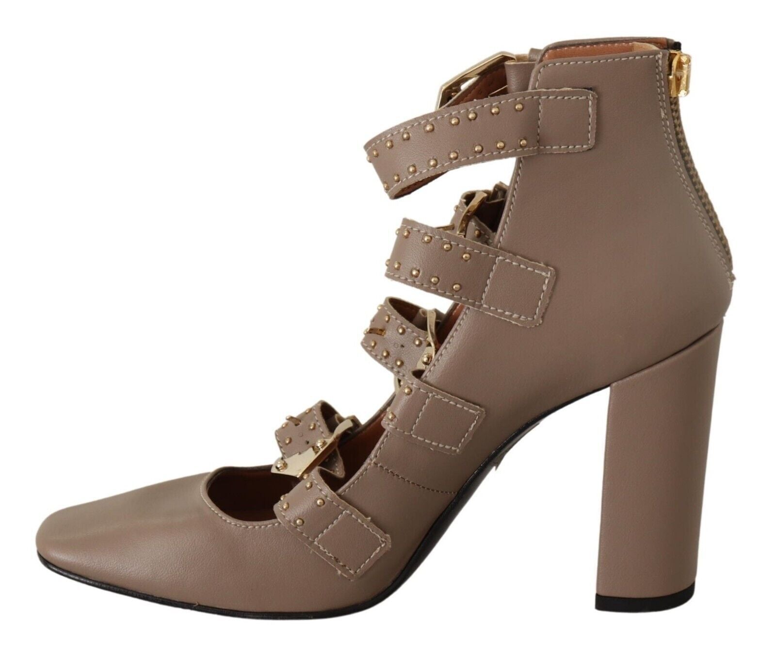 MY TWIN Elegante Leder Pumps mit mehreren Schnallen in Braun