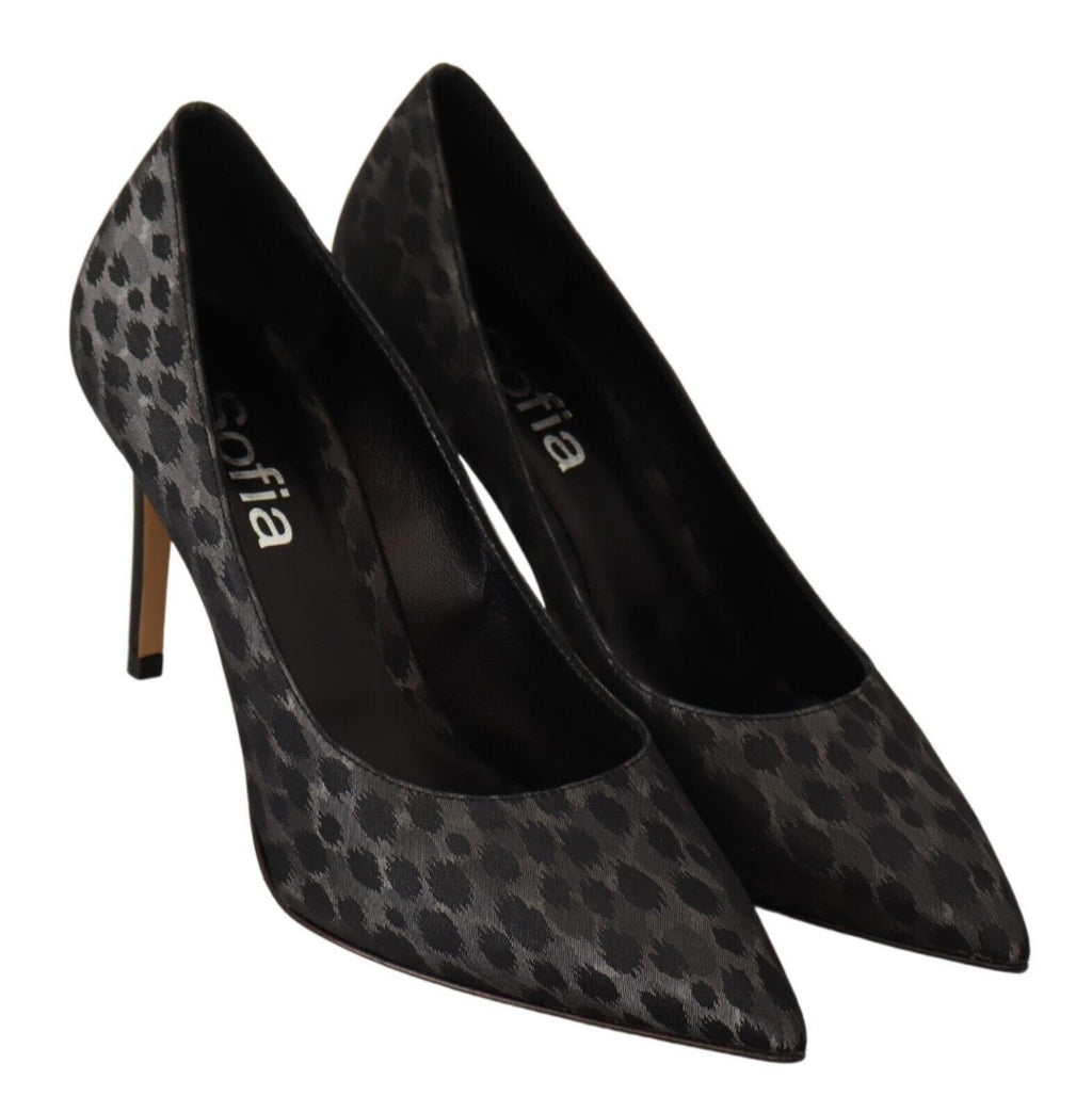 Sofia Elegante schwarze Pumps aus Leder mit Leopardenmuster