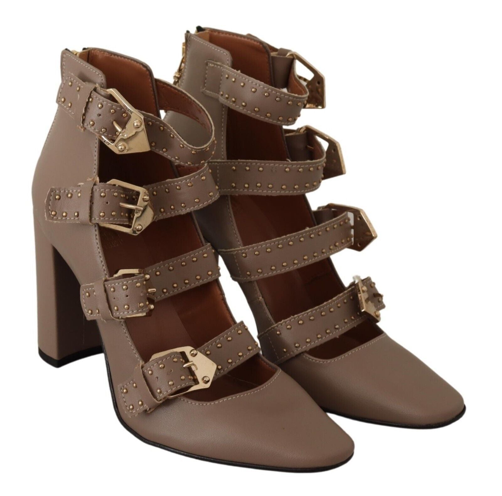MY TWIN Elegante Leder Pumps mit mehreren Schnallen in Braun