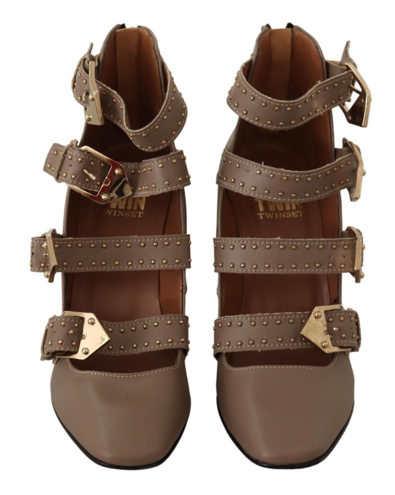 MY TWIN Elegante Leder Pumps mit mehreren Schnallen in Braun