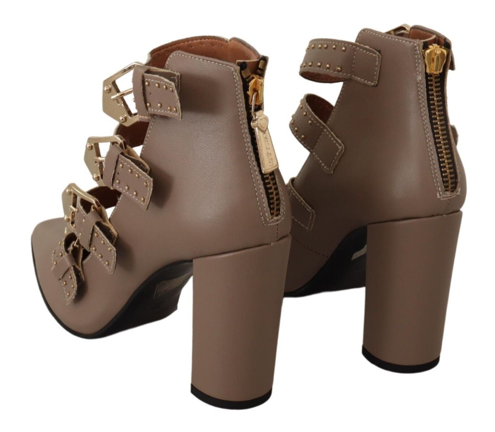 MY TWIN Elegante Leder Pumps mit mehreren Schnallen in Braun