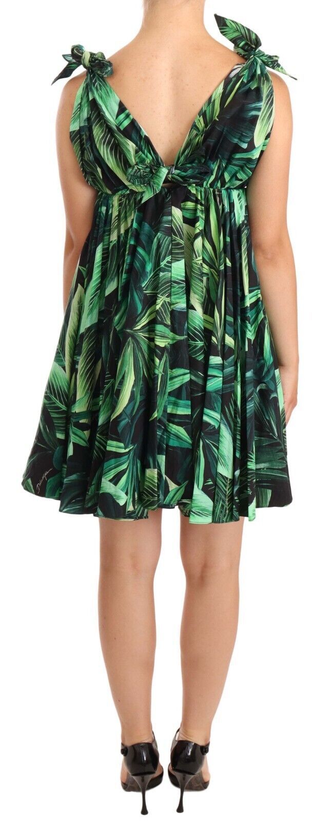 Robe trapèze évasée élégante Dolce &amp; Gabbana à imprimé feuilles vertes
