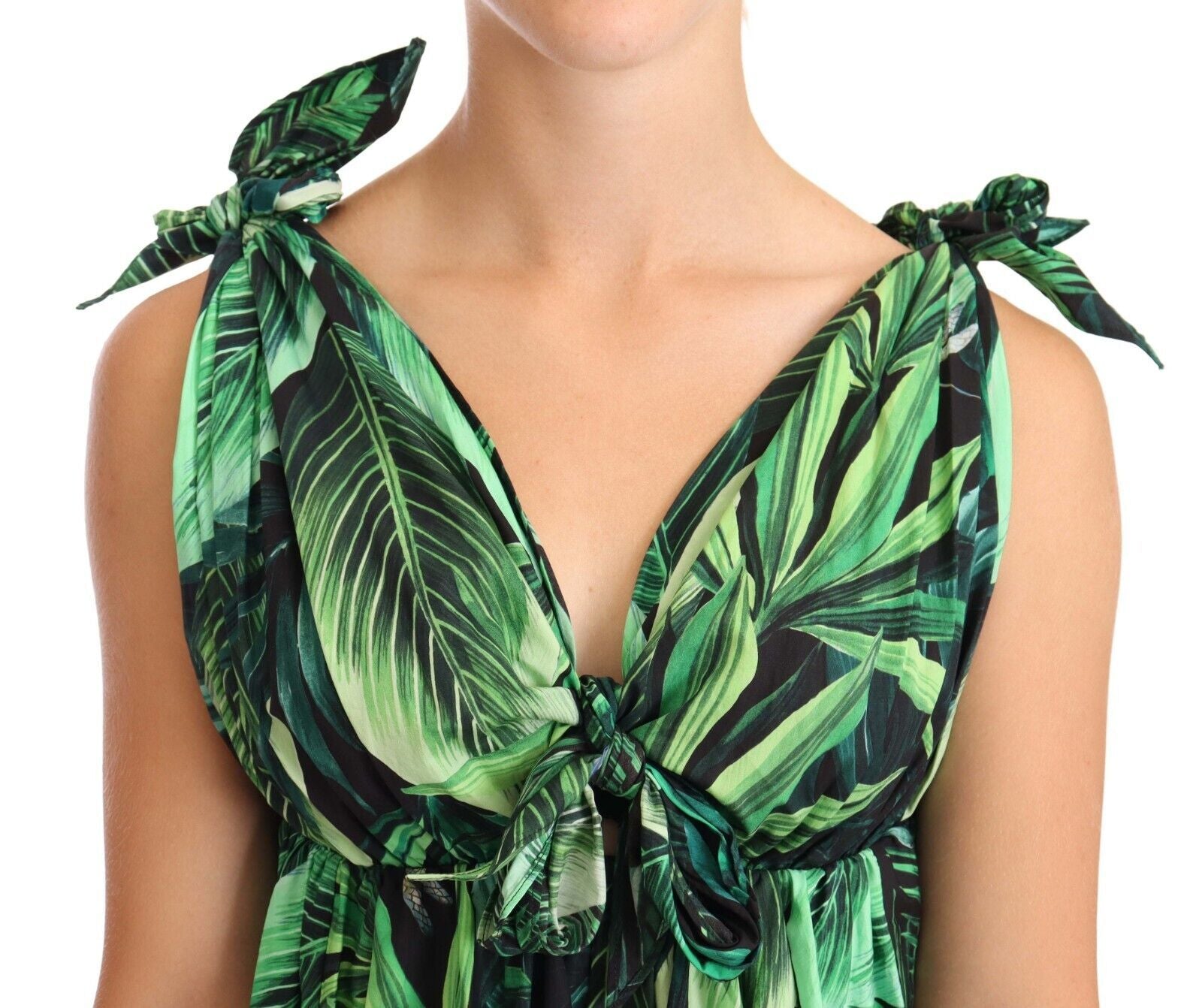 Robe trapèze évasée élégante Dolce &amp; Gabbana à imprimé feuilles vertes