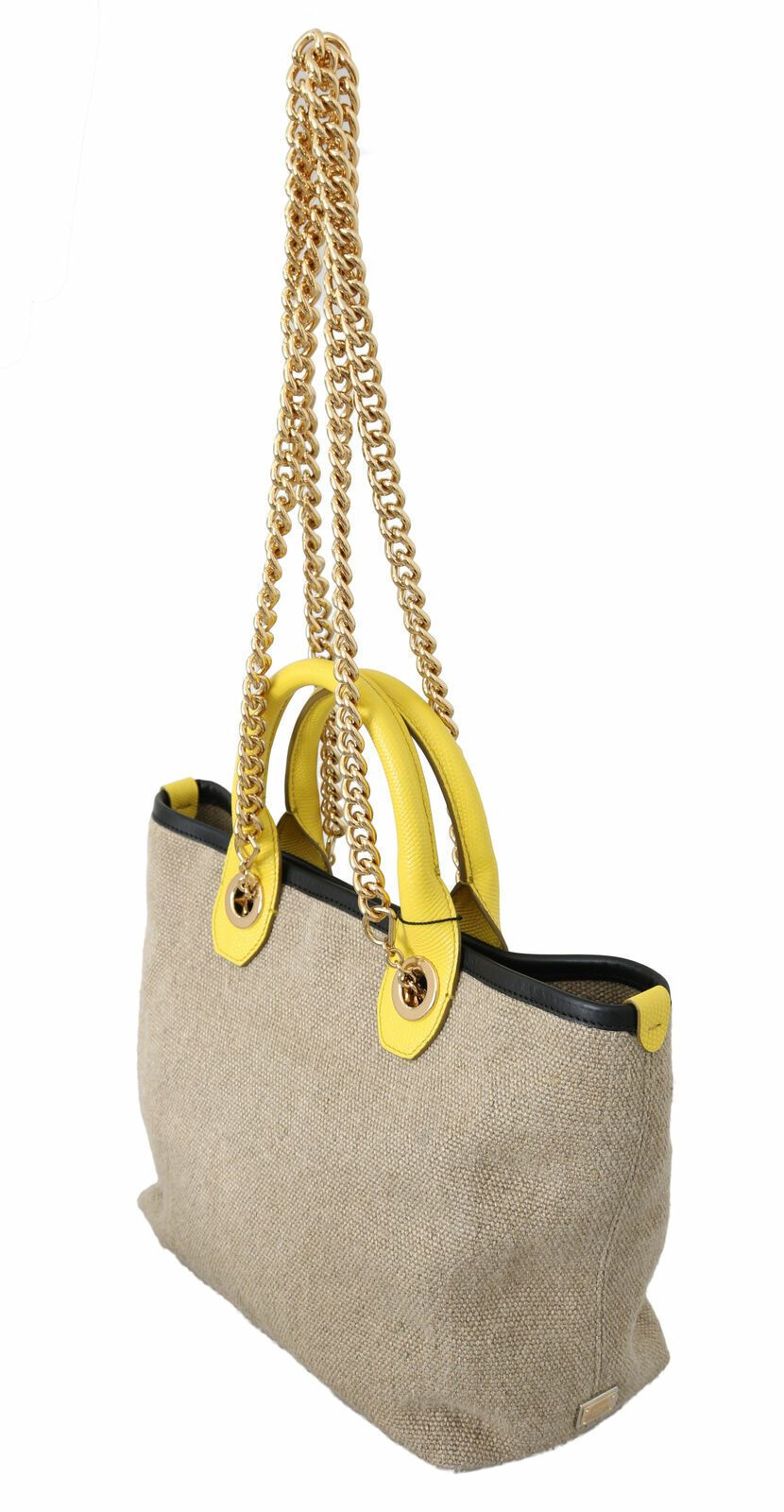 Sac cabas Dolce &amp; Gabbana en lin et veau beige avec chaîne dorée