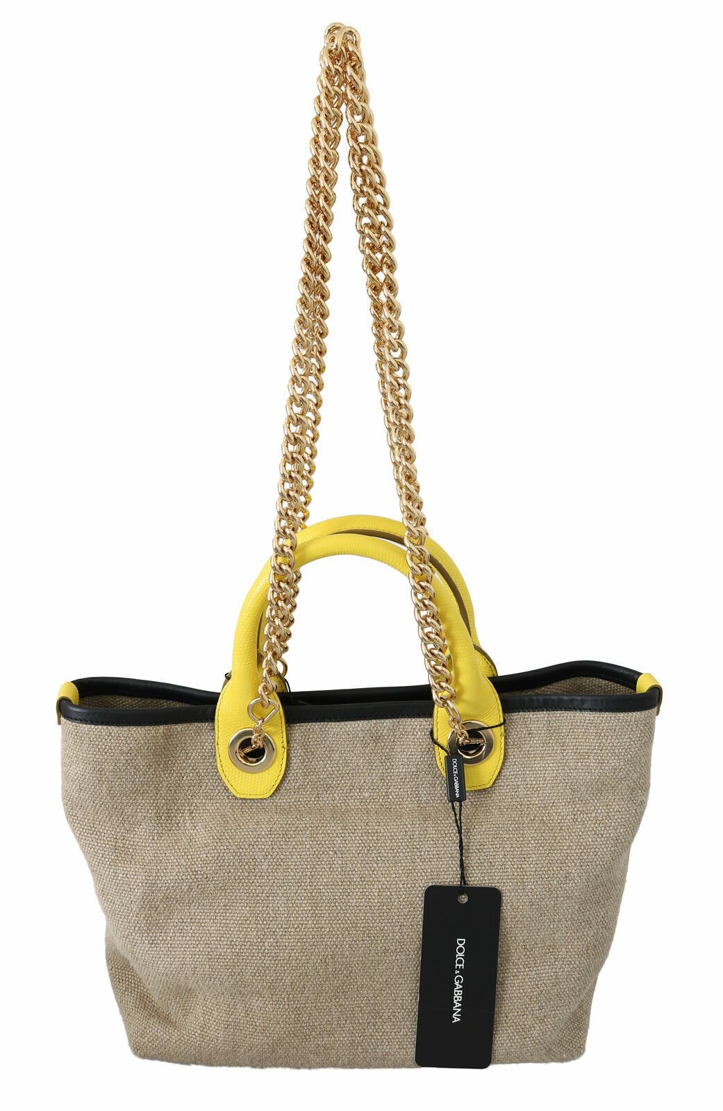 Sac cabas Dolce &amp; Gabbana en lin et veau beige avec chaîne dorée