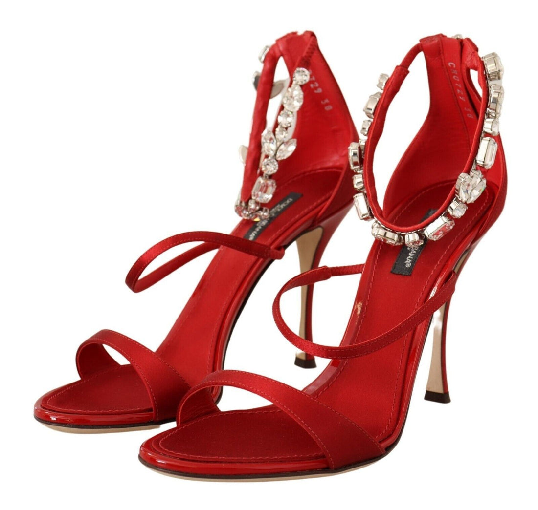 Dolce &amp; Gabbana Rote Sandalen mit Kristallverzierung