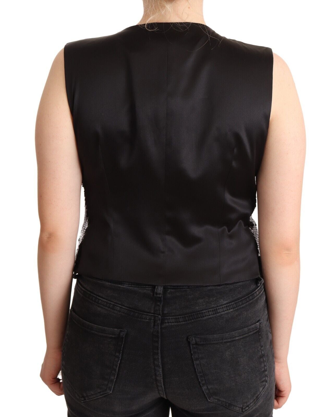 Dolce &amp; Gabbana – Elegantes, schwarzes, ärmelloses Westentop mit Pailletten