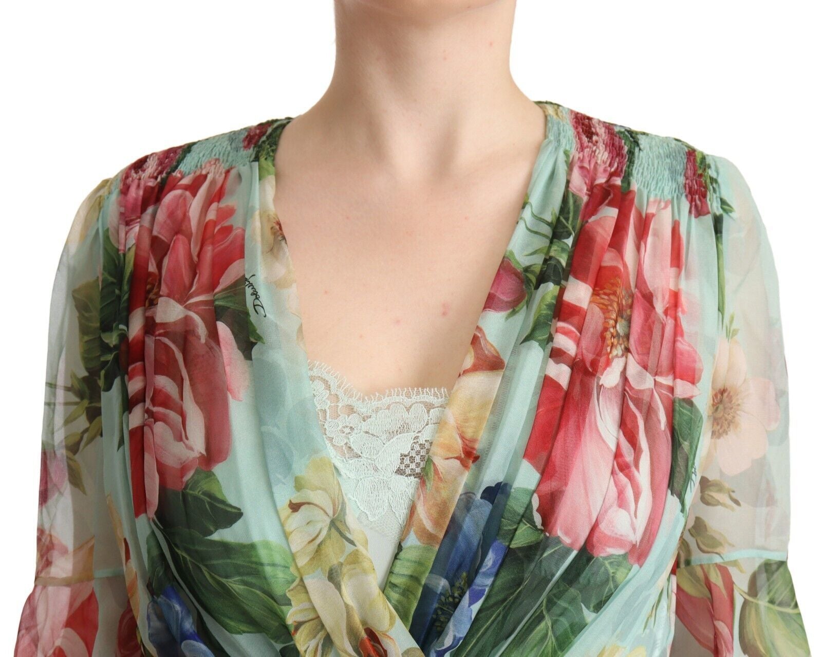 Robe midi en soie verte à fleurs élégantes Dolce &amp; Gabbana