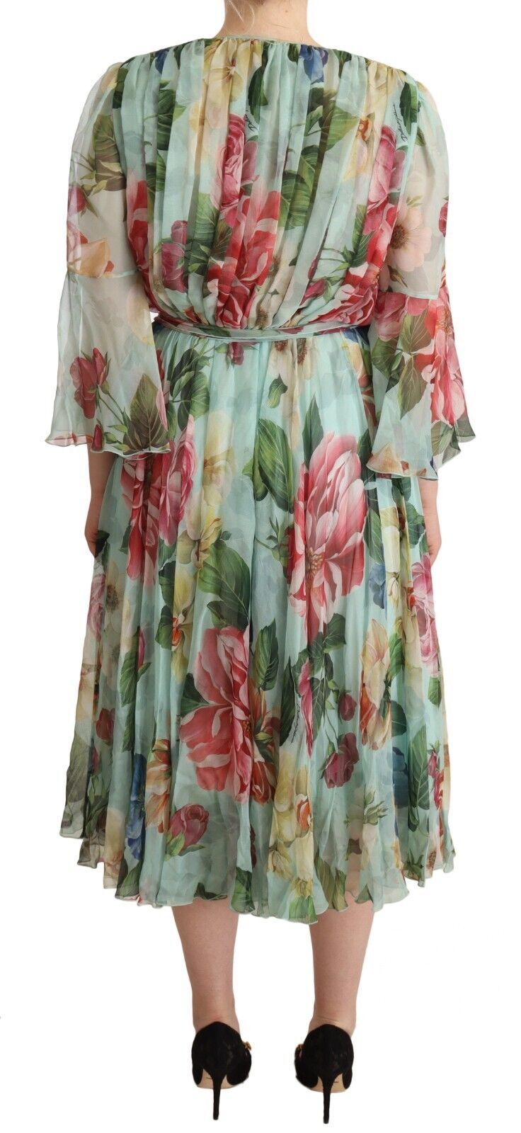 Robe midi en soie verte à fleurs élégantes Dolce &amp; Gabbana