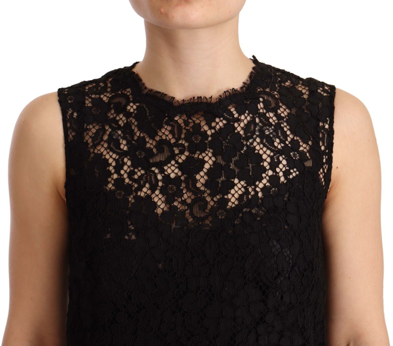 Robe fourreau élégante en dentelle florale noire Dolce &amp; Gabbana