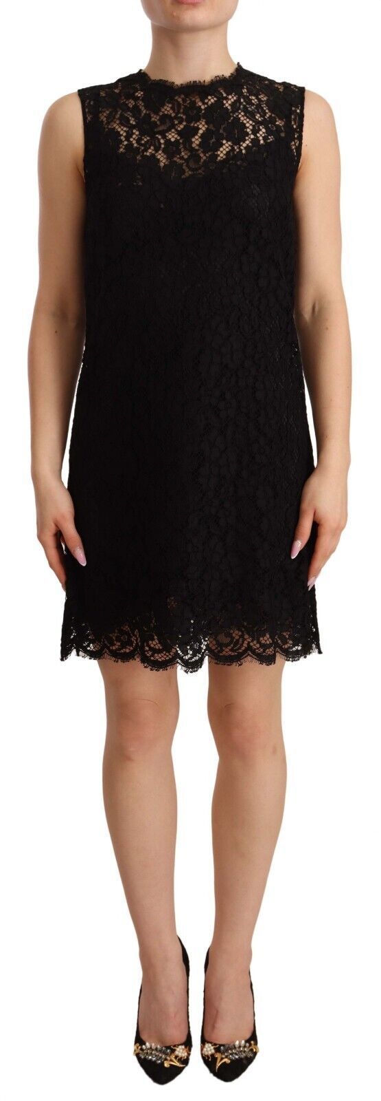 Robe fourreau élégante en dentelle florale noire Dolce &amp; Gabbana