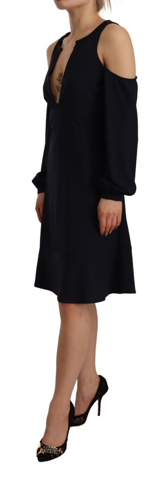 Twinset – Schickes schwarzes A-Linien-Kleid mit offener Schulter