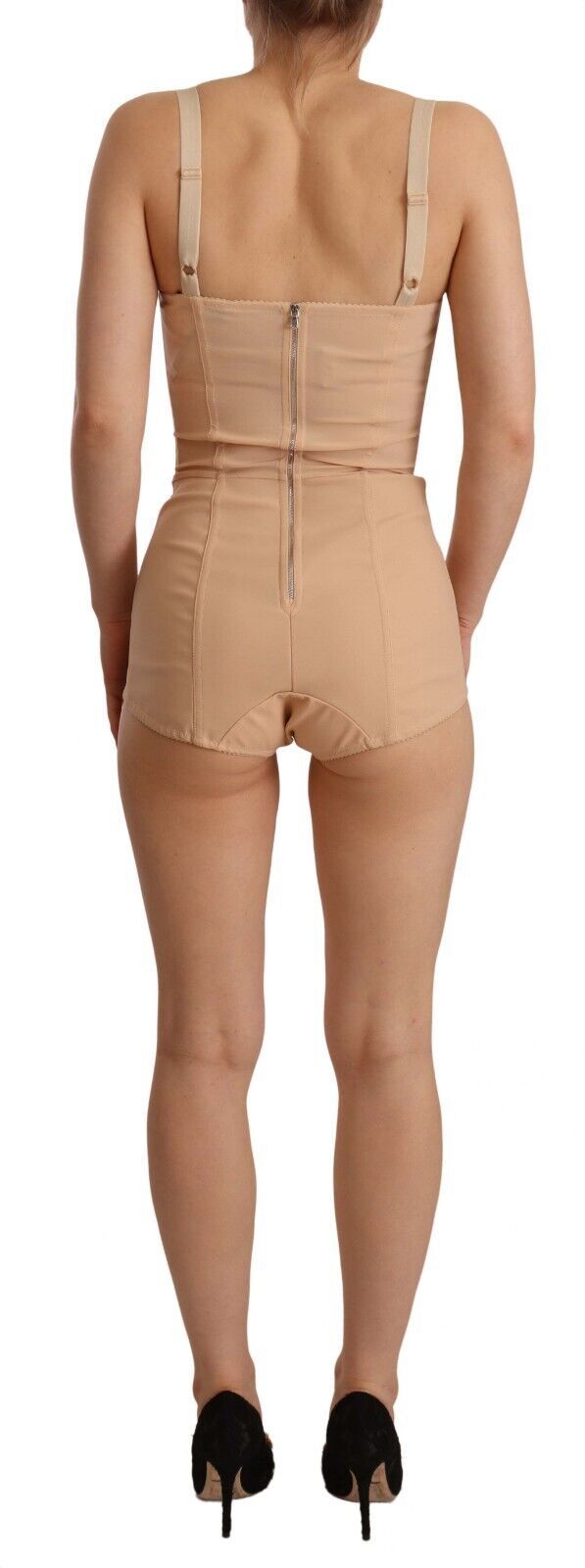 Dolce &amp; Gabbana – Beigefarbener Stretch-Body mit Spitzeneinsatz