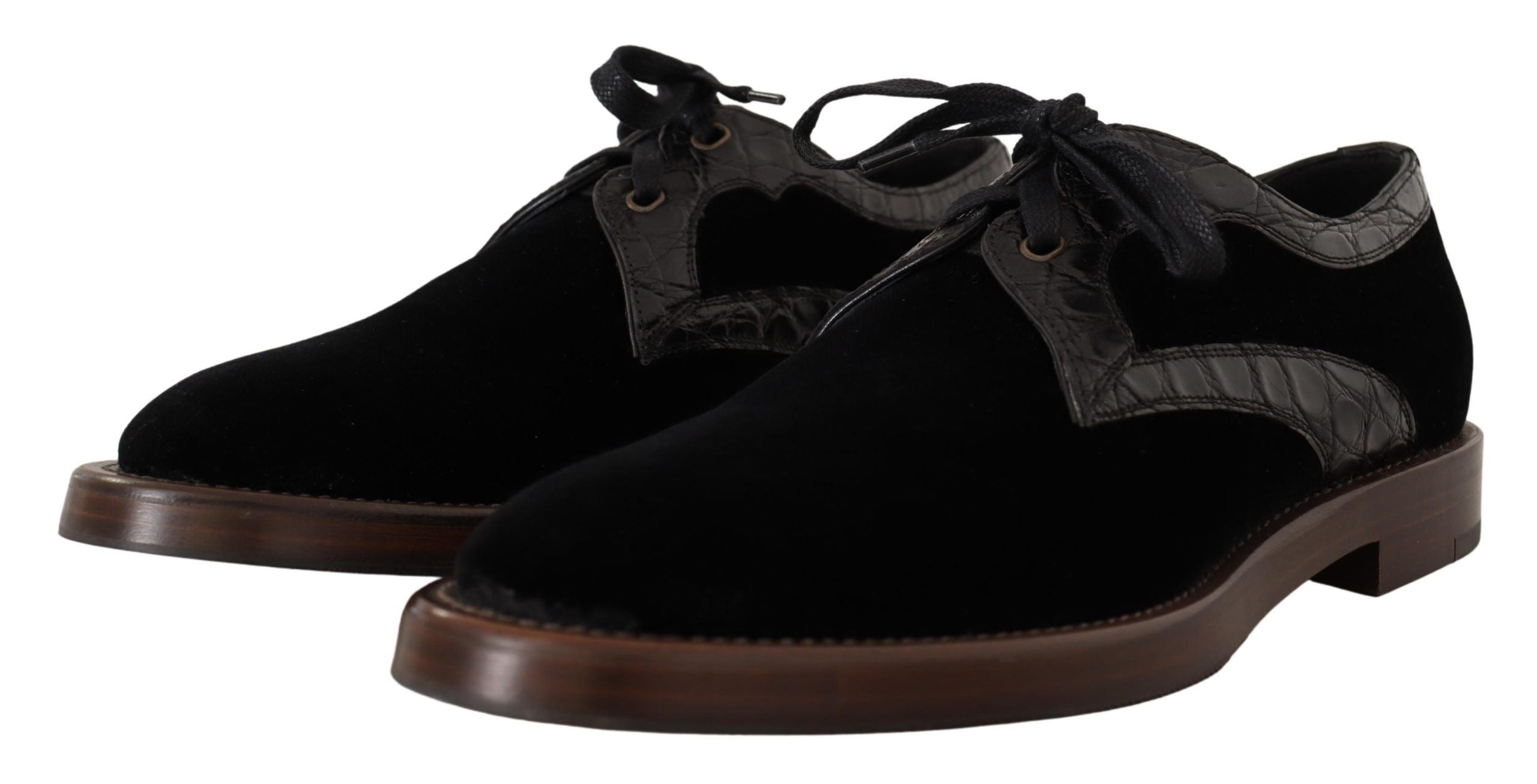 Chaussures habillées élégantes en velours noir et cuir exotique Dolce &amp; Gabbana