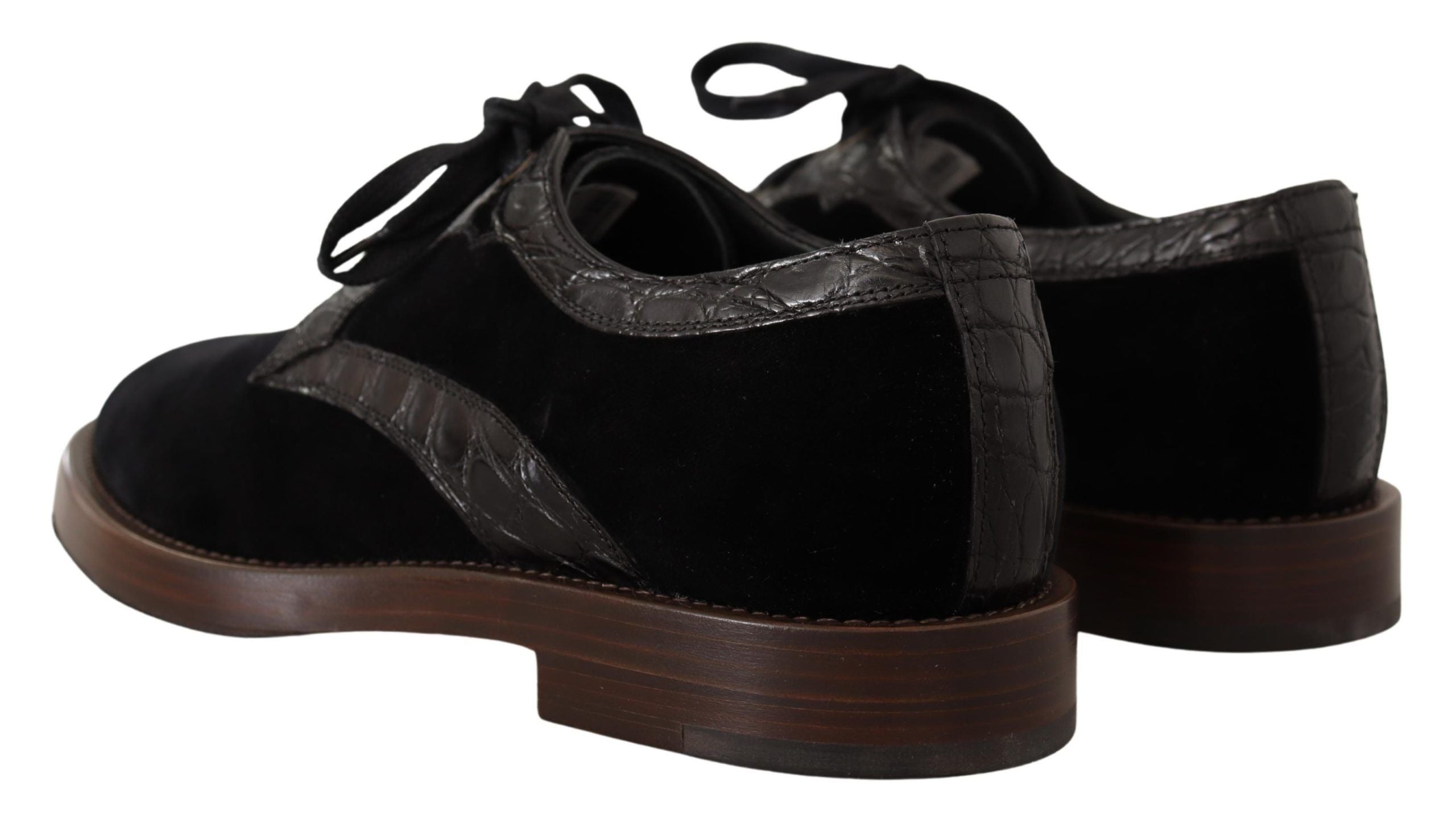 Chaussures habillées élégantes en velours noir et cuir exotique Dolce &amp; Gabbana