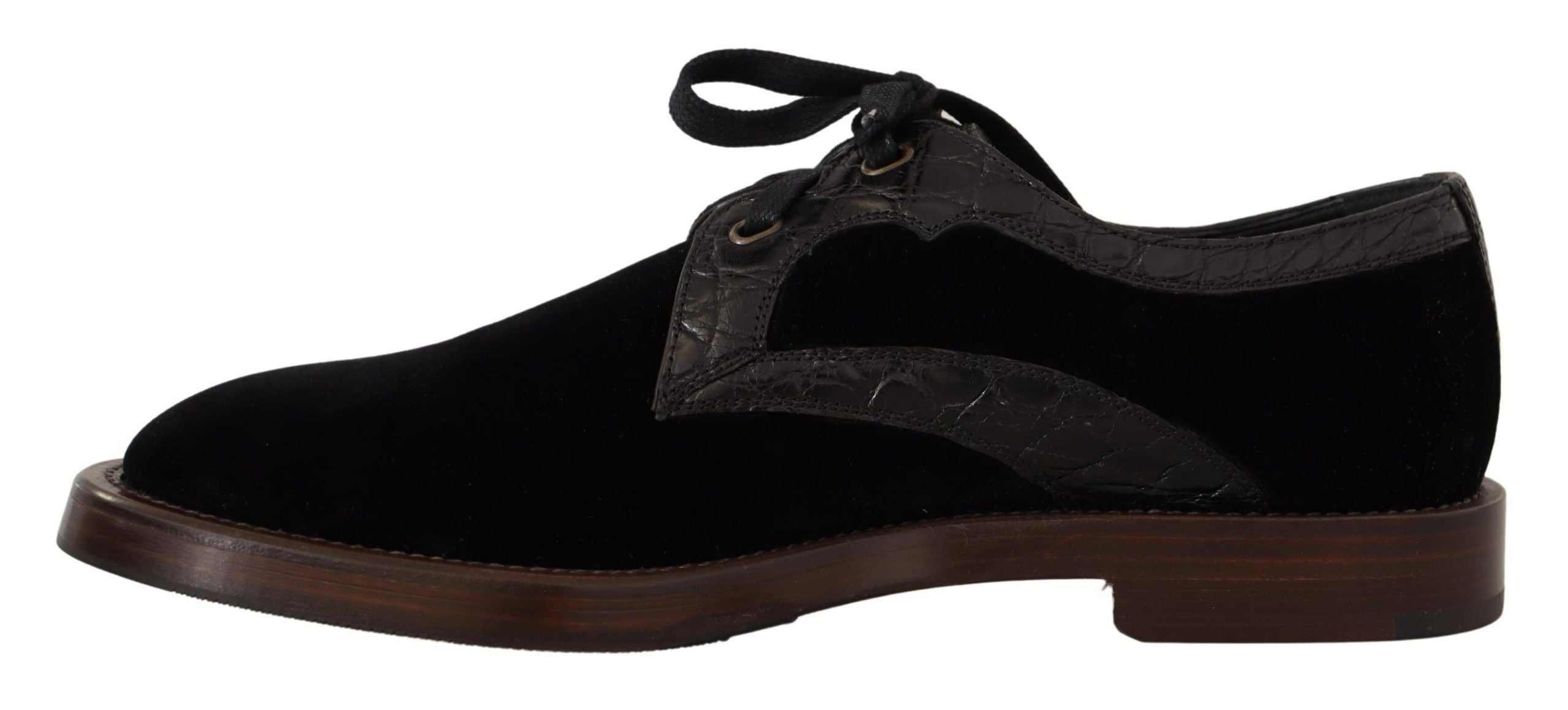 Chaussures habillées élégantes en velours noir et cuir exotique Dolce &amp; Gabbana