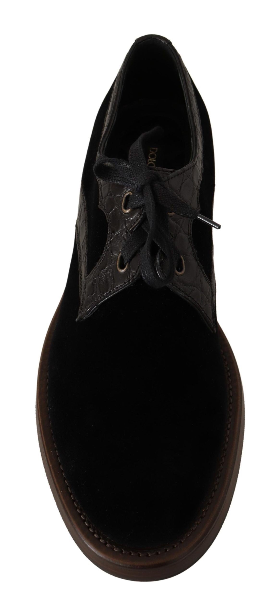 Chaussures habillées élégantes en velours noir et cuir exotique Dolce &amp; Gabbana