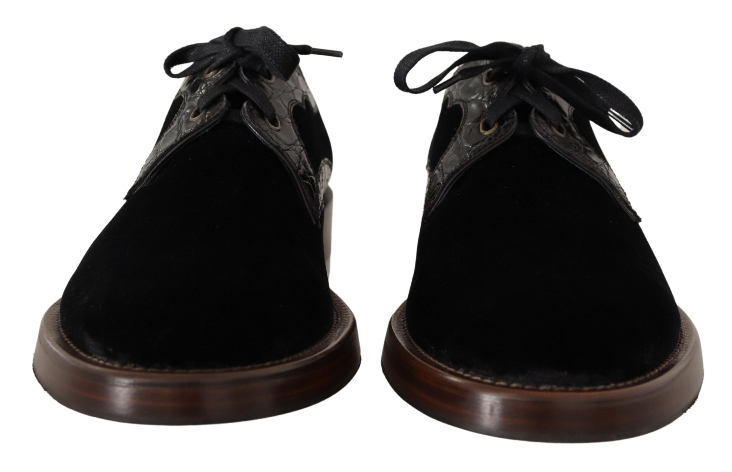 Chaussures habillées élégantes en velours noir et cuir exotique Dolce &amp; Gabbana
