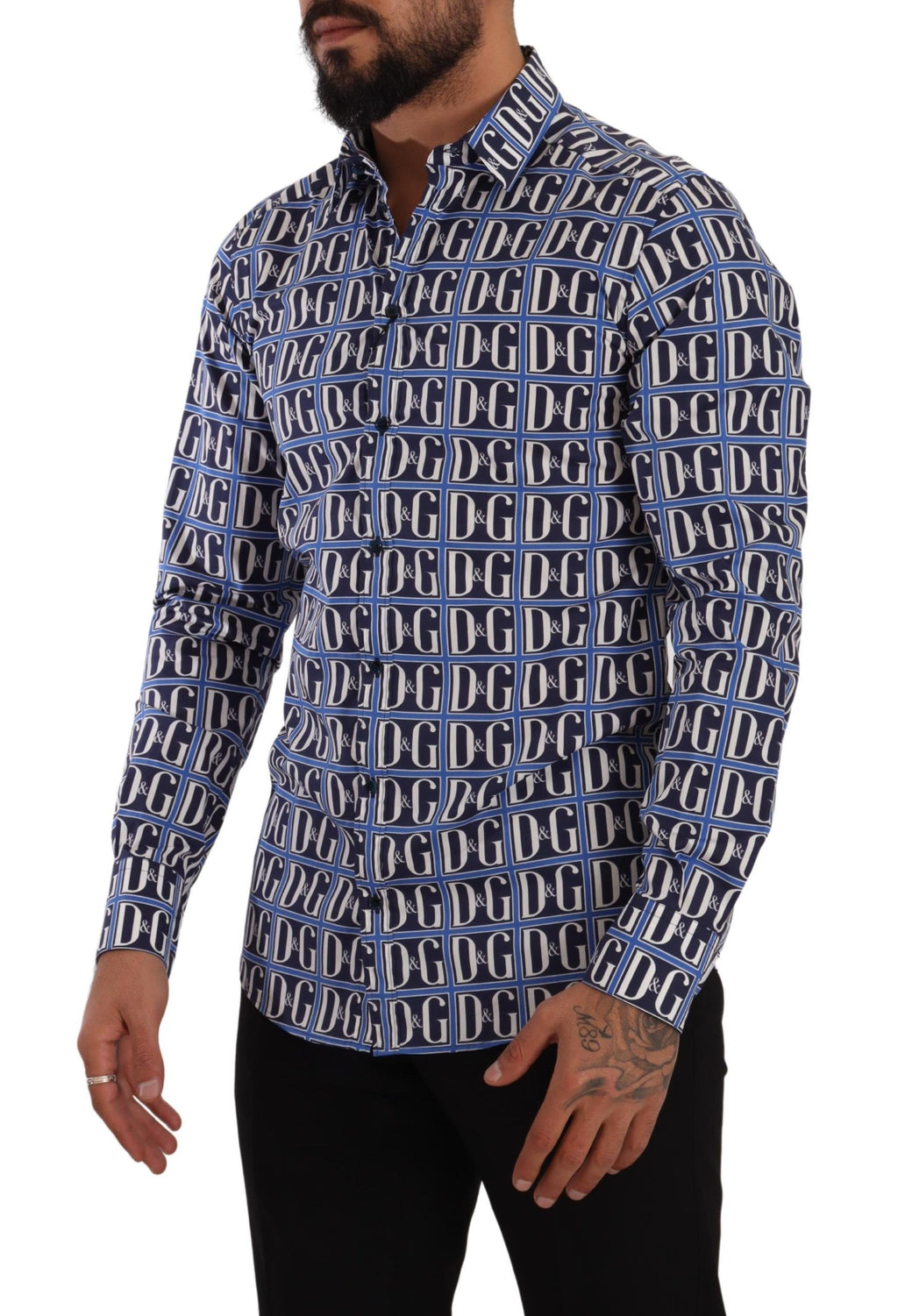 Chemise slim en coton bleu à logo Dolce &amp; Gabbana