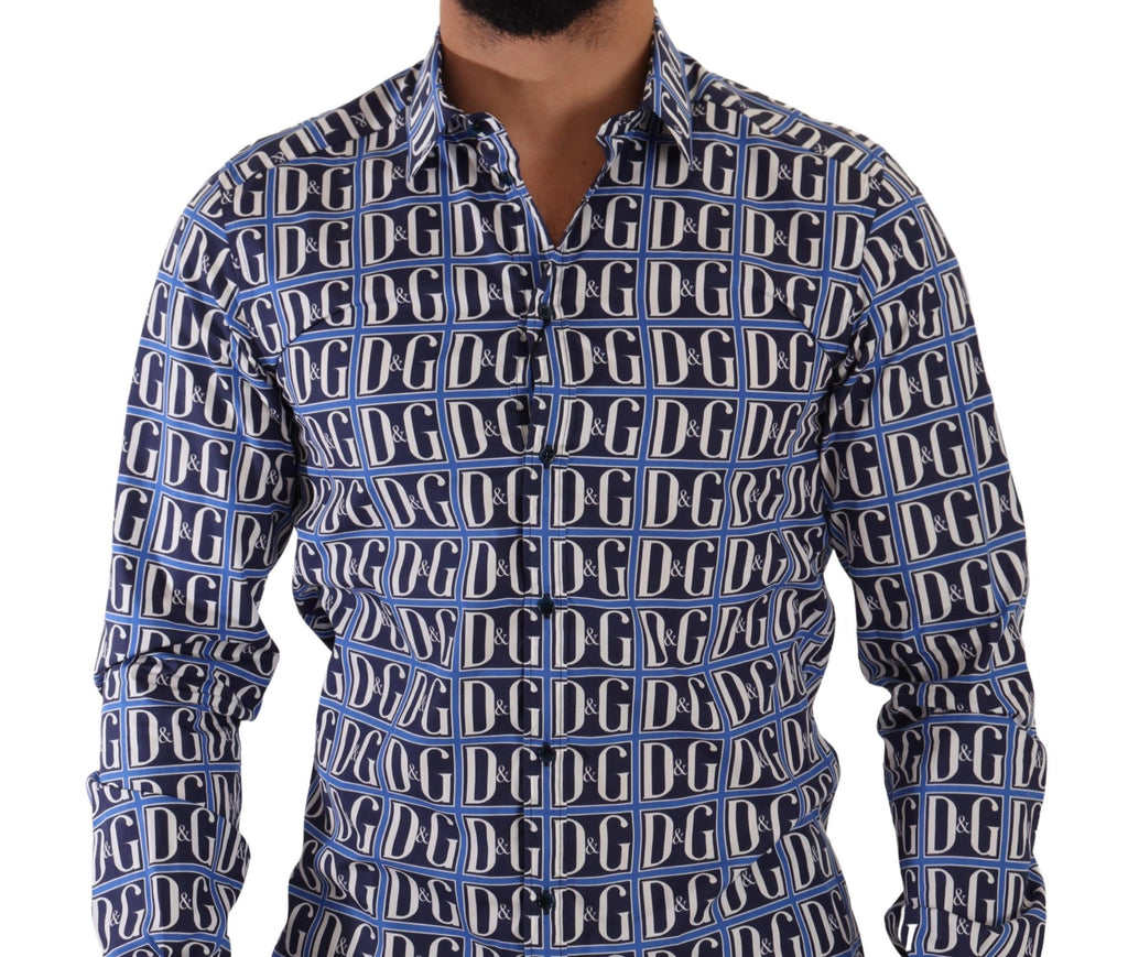 Chemise slim en coton bleu à logo Dolce &amp; Gabbana
