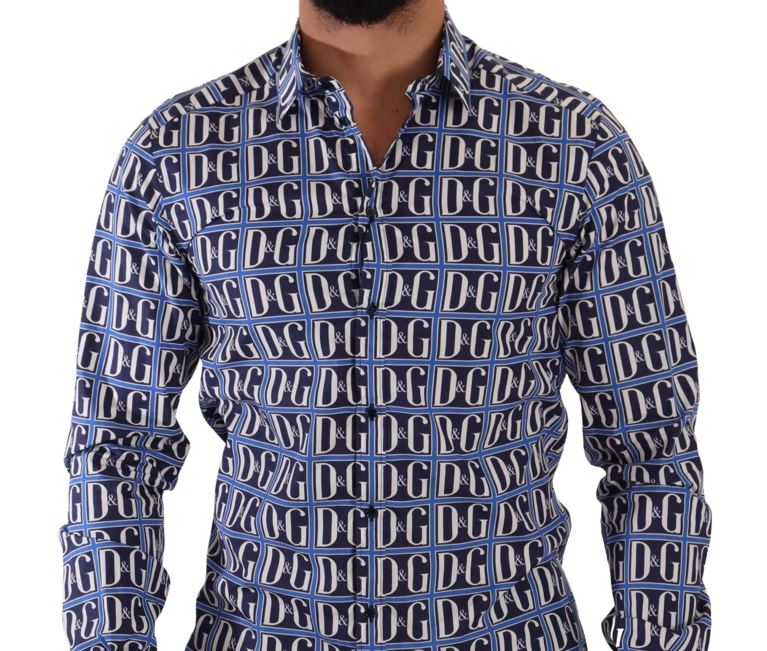 Chemise slim en coton bleu à logo Dolce &amp; Gabbana