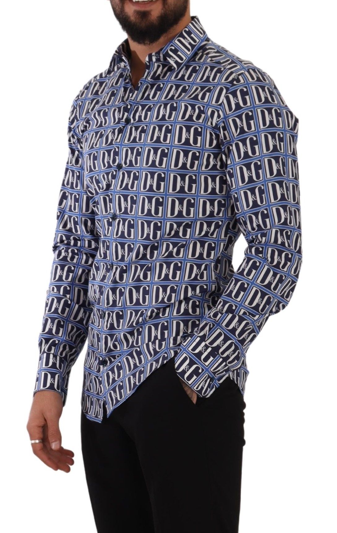 Chemise slim en coton bleu à logo Dolce &amp; Gabbana