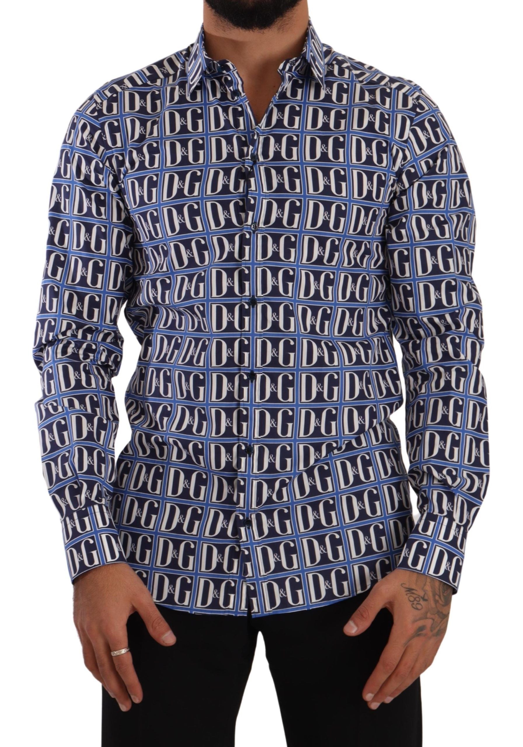 Chemise slim en coton bleu à logo Dolce &amp; Gabbana